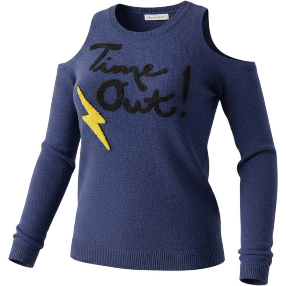 Alice + Olivia Blue Cold Shoulder Time Out Lightning Bolt Sweater Womens XS